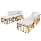 Set di mobili da esterno 7 pezzi, set divano componibile in rattan resistente alle intemperie con cuscini spessi e cuscini decorativi, tavolino rotondo