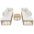 Set di mobili da esterno 7 pezzi, set divano componibile in rattan resistente alle intemperie con cuscini spessi e cuscini decorativi, tavolino rotondo