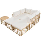 Set di mobili da esterno 7 pezzi, set divano componibile in rattan resistente alle intemperie con cuscini spessi e cuscini decorativi, tavolino rotondo
