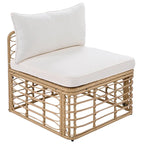 Set di mobili da esterno 7 pezzi, set divano componibile in rattan resistente alle intemperie con cuscini spessi e cuscini decorativi, tavolino rotondo