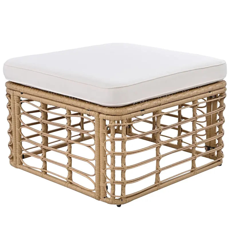 Set di mobili da esterno 7 pezzi, set divano componibile in rattan resistente alle intemperie con cuscini spessi e cuscini decorativi, tavolino rotondo