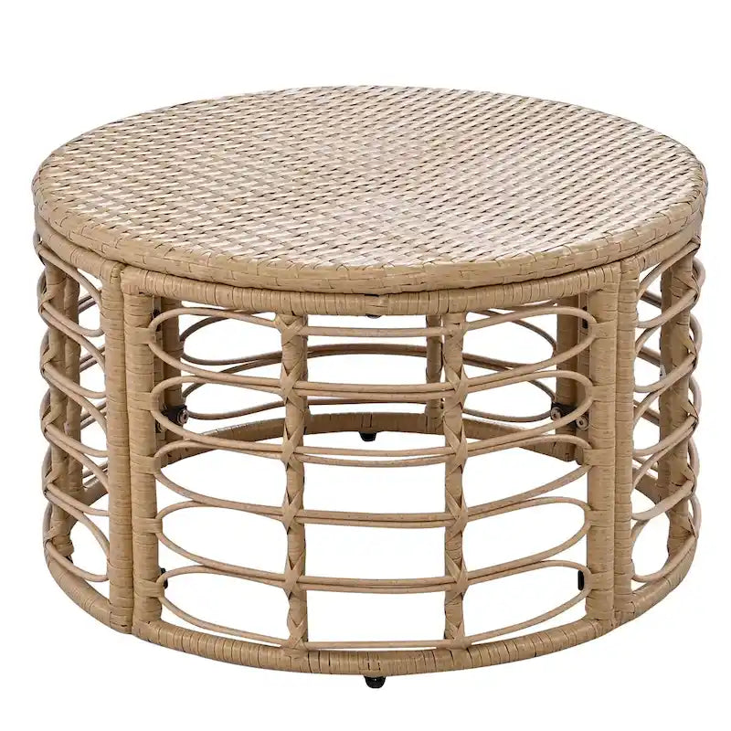 Set di mobili da esterno 7 pezzi, set divano componibile in rattan resistente alle intemperie con cuscini spessi e cuscini decorativi, tavolino rotondo