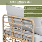 Set di mobili da esterno 7 pezzi, set divano componibile in rattan resistente alle intemperie con cuscini spessi e cuscini decorativi, tavolino rotondo