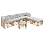 Set di mobili da esterno 7 pezzi, set divano componibile in rattan resistente alle intemperie con cuscini spessi e cuscini decorativi, tavolino rotondo