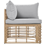 Set di mobili da esterno 7 pezzi, set divano componibile in rattan resistente alle intemperie con cuscini spessi e cuscini decorativi, tavolino rotondo
