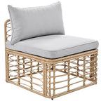Set di mobili da esterno 7 pezzi, set divano componibile in rattan resistente alle intemperie con cuscini spessi e cuscini decorativi, tavolino rotondo