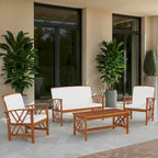 Set da conversazione per esterni Jubil in acacia a 4 pezzi con cuscini beige