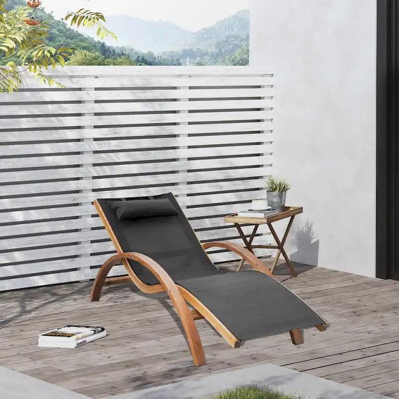Outsunny Sdraio da Esterno in Legno con Cuscino, Braccioli, Rete Traspirante per Patio, Terrazza e Piscina