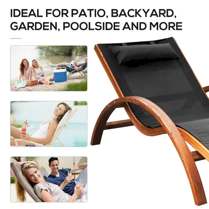 Outsunny Sdraio da Esterno in Legno con Cuscino, Braccioli, Rete Traspirante per Patio, Terrazza e Piscina