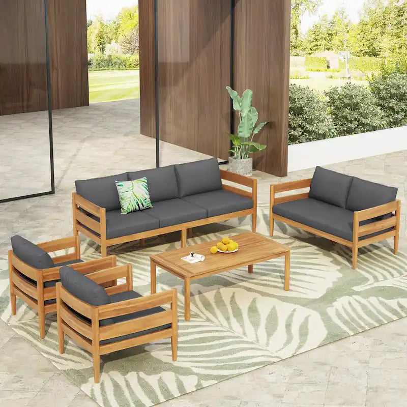 Christopher Knight Home – Ensemble de conversation d'extérieur 5 pièces en bois d'acacia courbé Avery