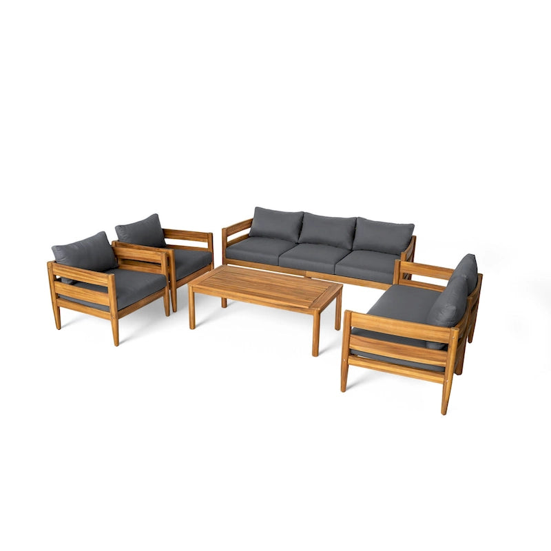 Christopher Knight Home – Ensemble de conversation d'extérieur 5 pièces en bois d'acacia courbé Avery