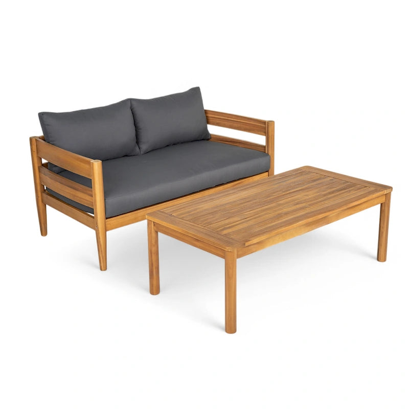 Christopher Knight Home – Ensemble de conversation d'extérieur 5 pièces en bois d'acacia courbé Avery