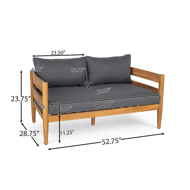Christopher Knight Home – Ensemble de conversation d'extérieur 5 pièces en bois d'acacia courbé Avery