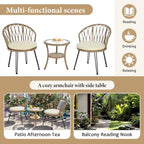 Set da 3 pezzi per esterno, set bistro da patio, set da conversazione include 2 sedie singole in rattan e un tavolino rotondo in vetro