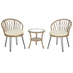 Set da 3 pezzi per esterno, set bistro da patio, set da conversazione include 2 sedie singole in rattan e un tavolino rotondo in vetro