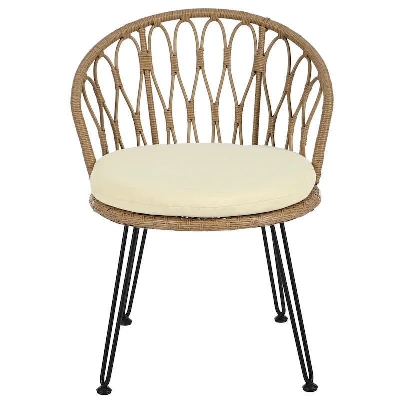 Set da 3 pezzi per esterno, set bistro da patio, set da conversazione include 2 sedie singole in rattan e un tavolino rotondo in vetro