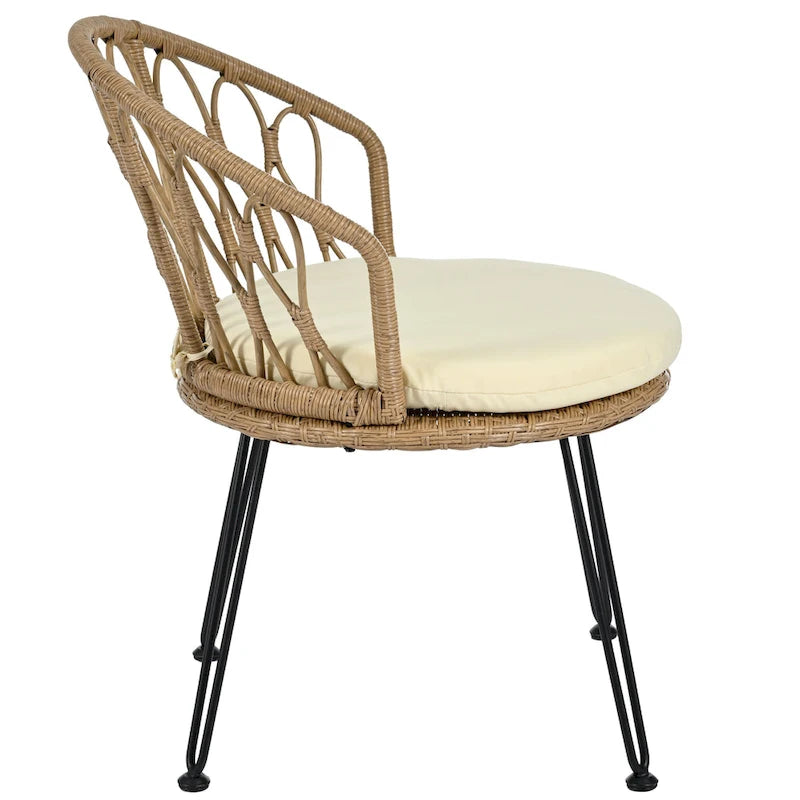 Set da 3 pezzi per esterno, set bistro da patio, set da conversazione include 2 sedie singole in rattan e un tavolino rotondo in vetro