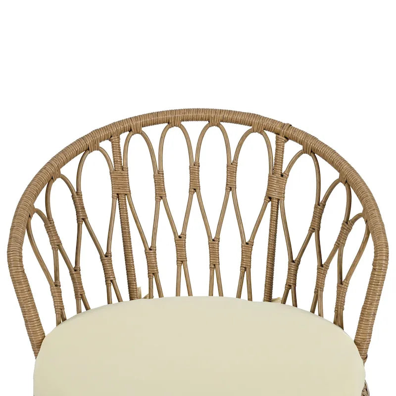 Set da 3 pezzi per esterno, set bistro da patio, set da conversazione include 2 sedie singole in rattan e un tavolino rotondo in vetro