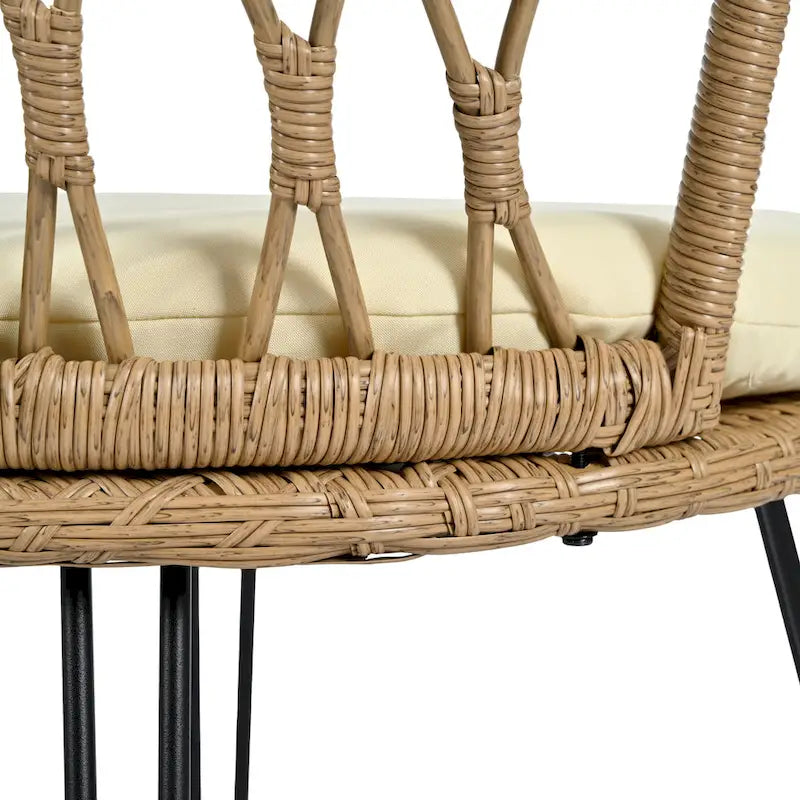 Set da 3 pezzi per esterno, set bistro da patio, set da conversazione include 2 sedie singole in rattan e un tavolino rotondo in vetro