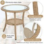 Set da 3 pezzi per esterno, set bistro da patio, set da conversazione include 2 sedie singole in rattan e un tavolino rotondo in vetro