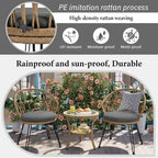 Set da 3 pezzi per esterno, set bistro da patio, set da conversazione include 2 sedie singole in rattan e un tavolino rotondo in vetro