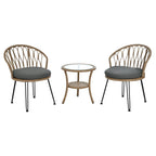 Set da 3 pezzi per esterno, set bistro da patio, set da conversazione include 2 sedie singole in rattan e un tavolino rotondo in vetro