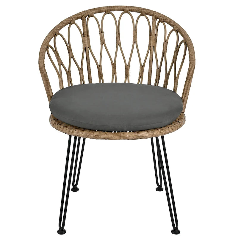 Set da 3 pezzi per esterno, set bistro da patio, set da conversazione include 2 sedie singole in rattan e un tavolino rotondo in vetro