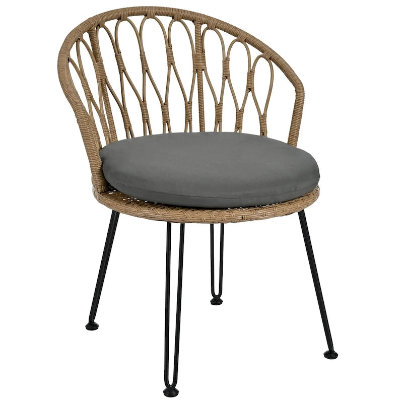 Set da 3 pezzi per esterno, set bistro da patio, set da conversazione include 2 sedie singole in rattan e un tavolino rotondo in vetro