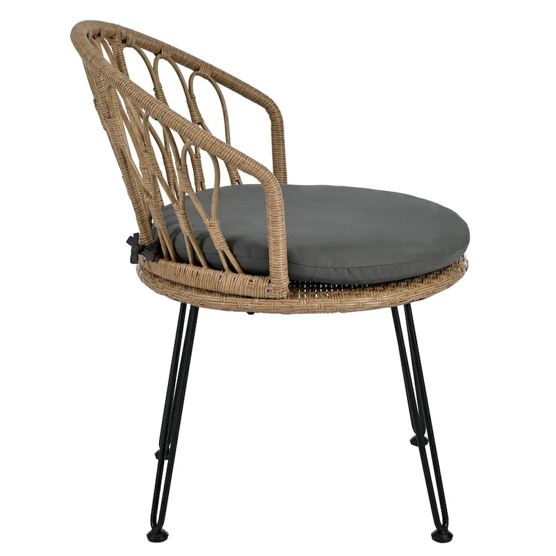 Set da 3 pezzi per esterno, set bistro da patio, set da conversazione include 2 sedie singole in rattan e un tavolino rotondo in vetro