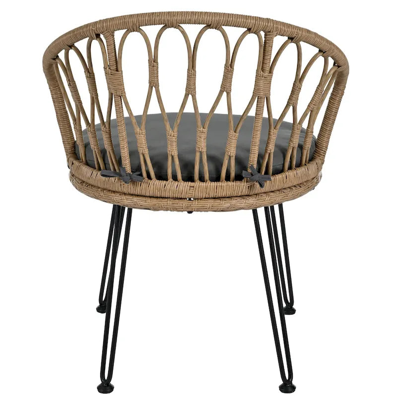 Set da 3 pezzi per esterno, set bistro da patio, set da conversazione include 2 sedie singole in rattan e un tavolino rotondo in vetro