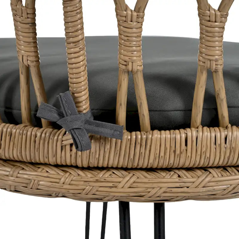 Set da 3 pezzi per esterno, set bistro da patio, set da conversazione include 2 sedie singole in rattan e un tavolino rotondo in vetro