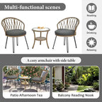 Set da 3 pezzi per esterno, set bistro da patio, set da conversazione include 2 sedie singole in rattan e un tavolino rotondo in vetro