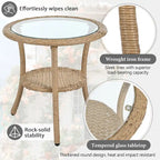 Set da 3 pezzi per esterno, set bistro da patio, set da conversazione include 2 sedie singole in rattan e un tavolino rotondo in vetro