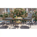 Set da 3 pezzi per esterno, set bistro da patio, set da conversazione include 2 sedie singole in rattan e un tavolino rotondo in vetro