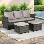 3-Piece Outdoor Cnversation Sofa Set with Two Ottoman, All-Weather PE Wicker Rattan