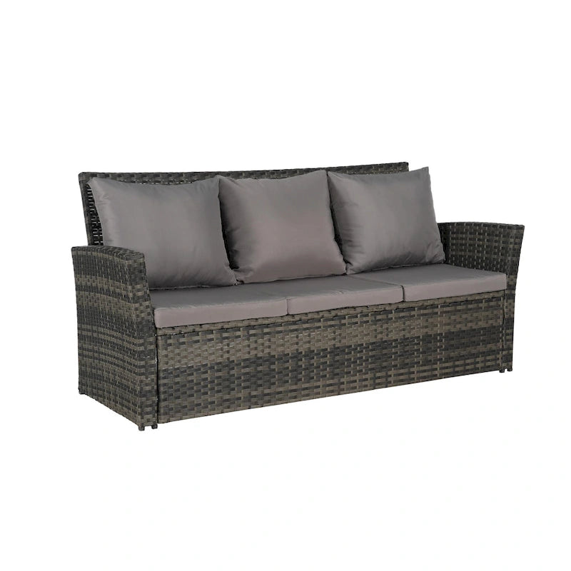 Set divano da conversazione per esterni da 3 pezzi con due pouf, in rattan PE resistente alle intemperie