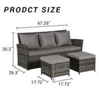 Set divano da conversazione per esterni da 3 pezzi con due pouf, in rattan PE resistente alle intemperie