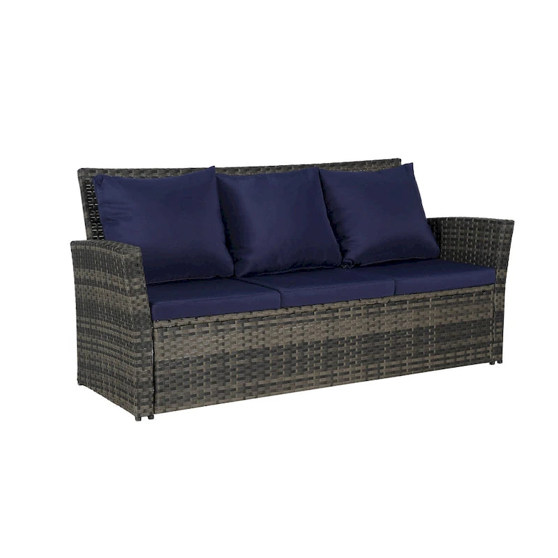 Set divano da conversazione per esterni da 3 pezzi con due pouf, in rattan PE resistente alle intemperie