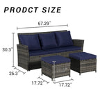 Set divano da conversazione per esterni da 3 pezzi con due pouf, in rattan PE resistente alle intemperie