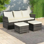 Set divano da conversazione per esterni da 3 pezzi con due pouf, in rattan PE resistente alle intemperie