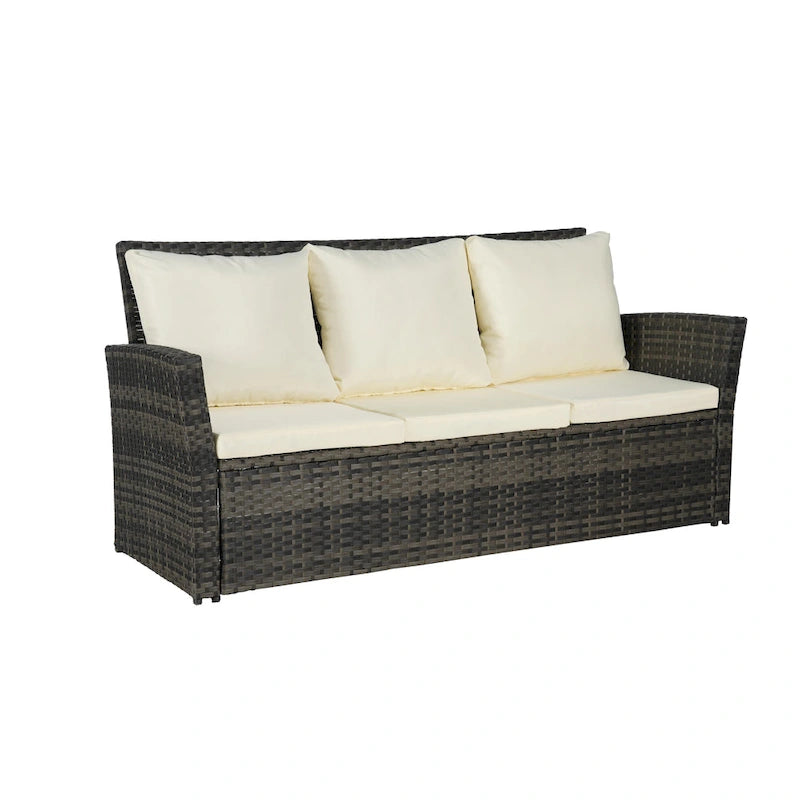 Set divano da conversazione per esterni da 3 pezzi con due pouf, in rattan PE resistente alle intemperie