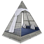 Lettino a tenda triangolare in vimini per esterni da 90,5" con cuscini colorati e tenda