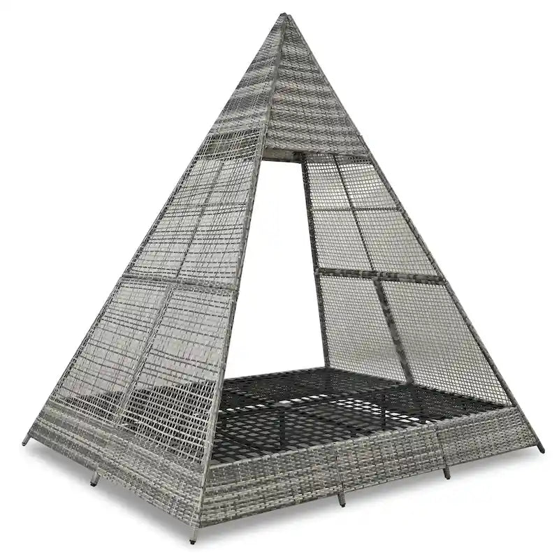Lettino a tenda triangolare in vimini per esterni da 90,5" con cuscini colorati e tenda