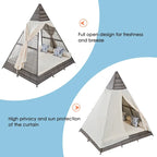 Lettino a tenda triangolare in vimini per esterni da 90,5" con cuscini colorati e tenda