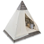 Lettino a tenda triangolare in vimini per esterni da 90,5" con cuscini colorati e tenda
