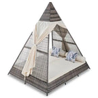 Lettino a tenda triangolare in vimini per esterni da 90,5" con cuscini colorati e tenda