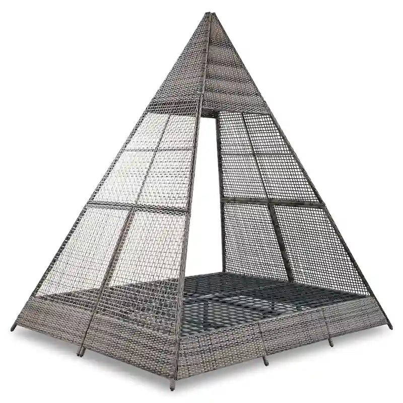 Lettino a tenda triangolare in vimini per esterni da 90,5" con cuscini colorati e tenda