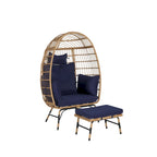 Fauteuil œuf en rotin surdimensionné d'extérieur 2 pièces avec pouf