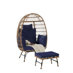 Fauteuil œuf en rotin surdimensionné d'extérieur 2 pièces avec pouf