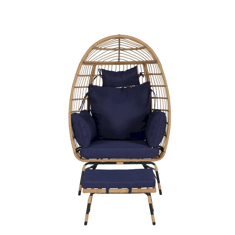 Fauteuil œuf en rotin surdimensionné d'extérieur 2 pièces avec pouf